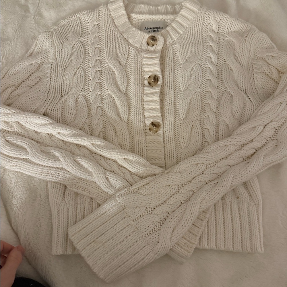 Abercrombie & Fitch Cream Cable Knit Button-Up Cardigan